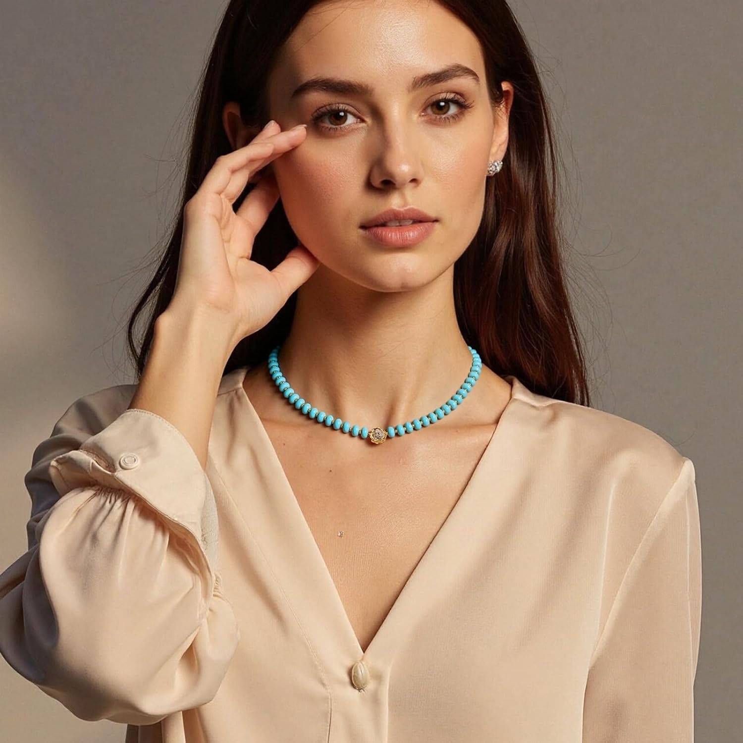 Beaded Necklaces For Women Natural Gemstone 18k Gold Camellia Choker Necklace Western Jewelry Gifts Trendy Boho Beach Necklaces - Image 3