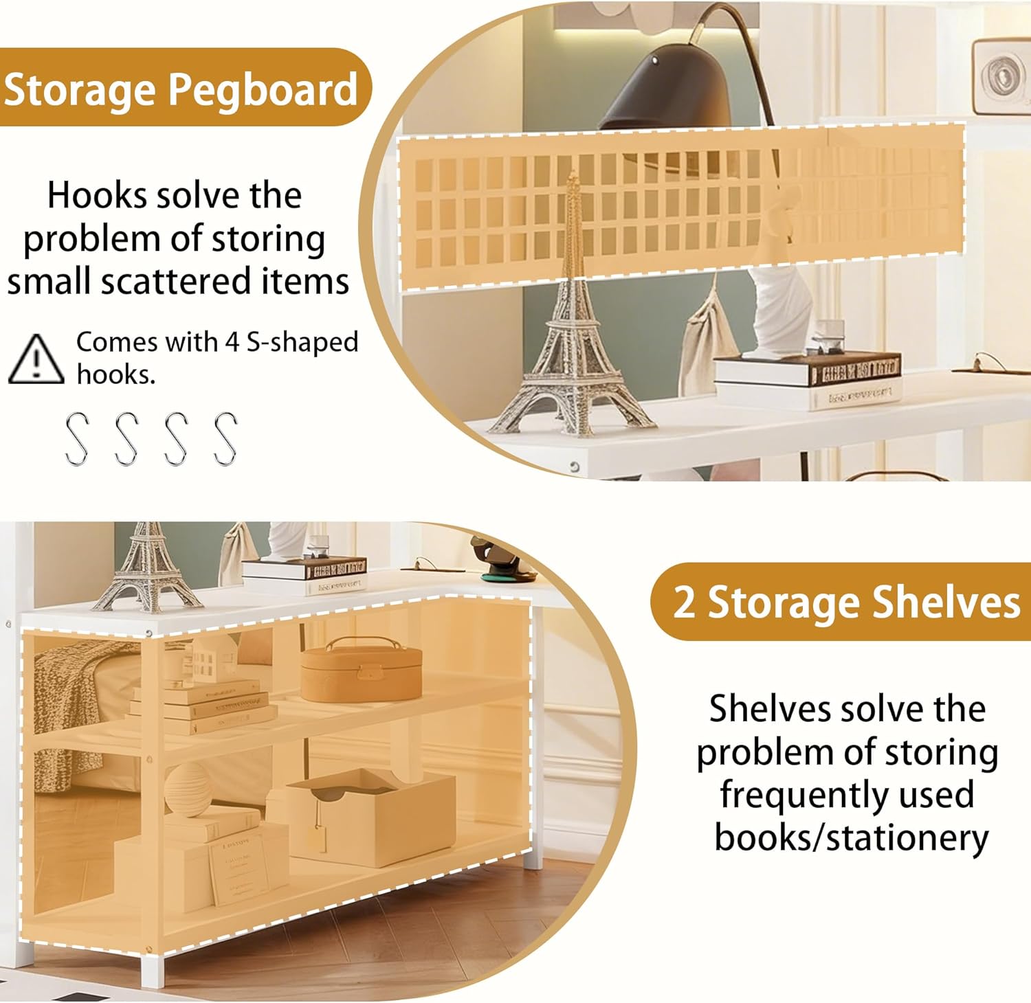 Full Size Loft Bed with Stairs & Desk, White Loft Bed Frame with Storage Staircase, Charging Station & LED Light, Space Saving Loft Beds with Built-in Study Workstation for Kids Teens Adults