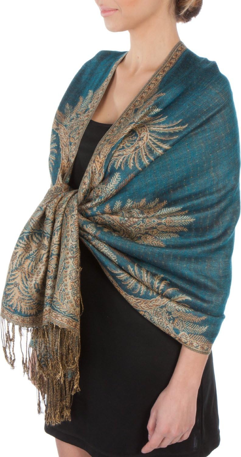 Sakkas Luxurious Double Layered Jacquard Big Paisley Pashmina Shawl Wrap Scarf