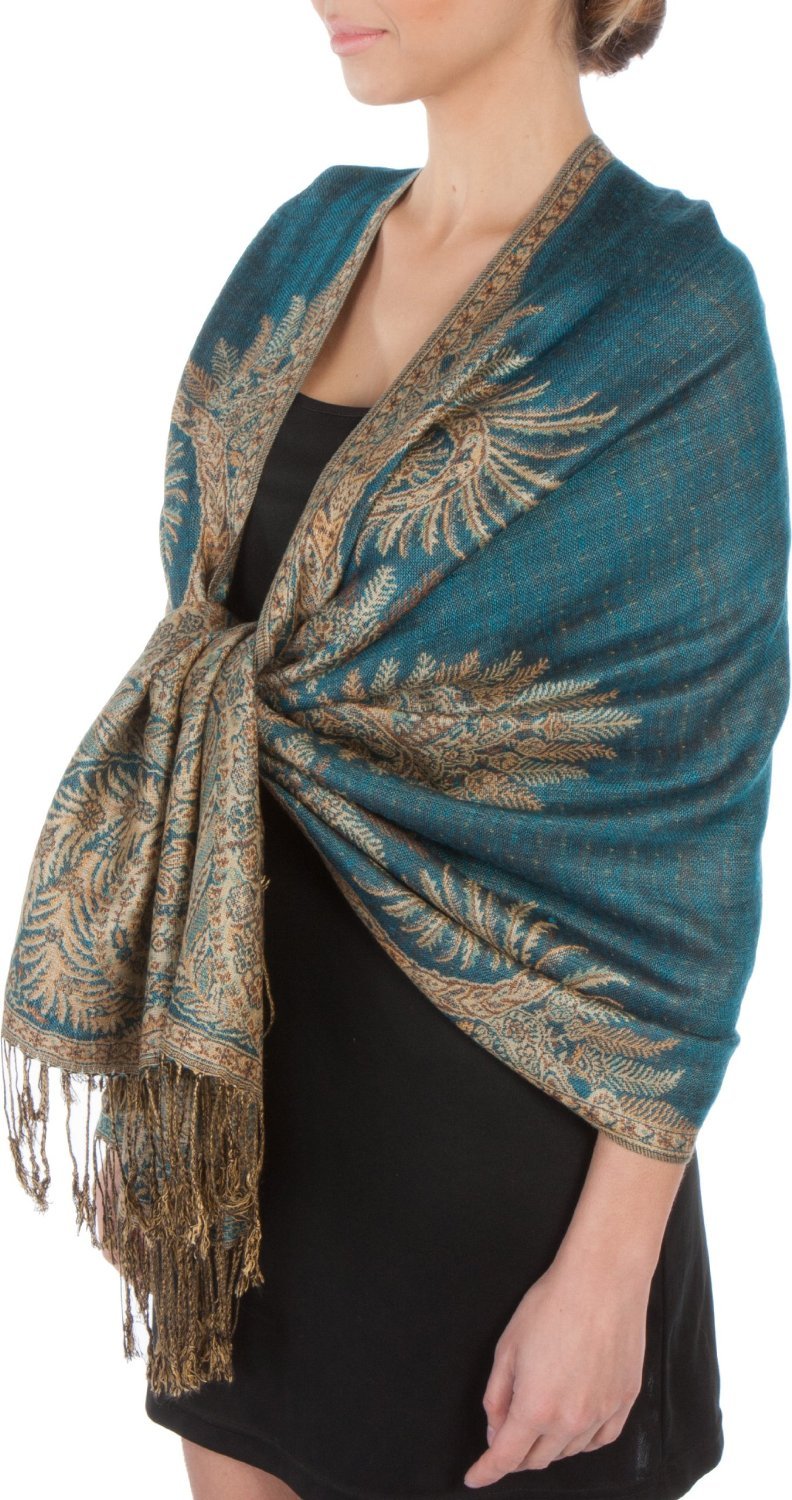 70 x 28 Big Paisley Jacquard Double Layer Woven Viscose Pashmina Shawl/Wrap / Stole - Turquoise(Size: One Size)