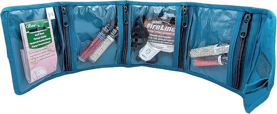 Yazzii Craft Travel Wallet - Portable & Multifunctional Craft Purse - 4 Pocket Holder for Notions, Credit Cards, Jewelry, Accessories, Medicine, More! Aqua