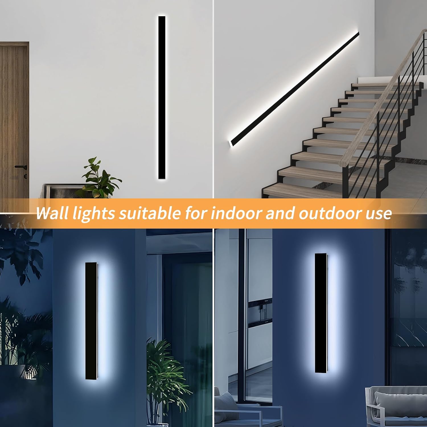 Mikeru 39.3" Outdoor Wall Sconce 6000K Cool White - IP65 Waterproof Black Exterior Light, Hardwired Wall Mounted Fixture for Porch, Patio & Entryway | Non-Dimmable Weatherproof Design