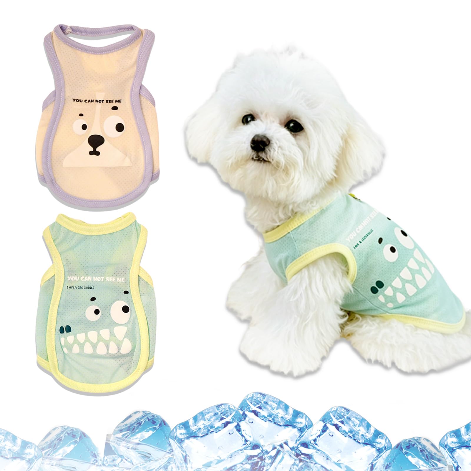 KASESSS 2 Pack Dog Cooling Vest, Ice Silk Breathable Mesh Cooling Vest for Dogs 5–6 Lbs, M Size (Chest 40cm/Back 30cm) Heat Relief Dog Clothes for Summer, Pet Cool Shirts for Walking, Hiking, Outdoor