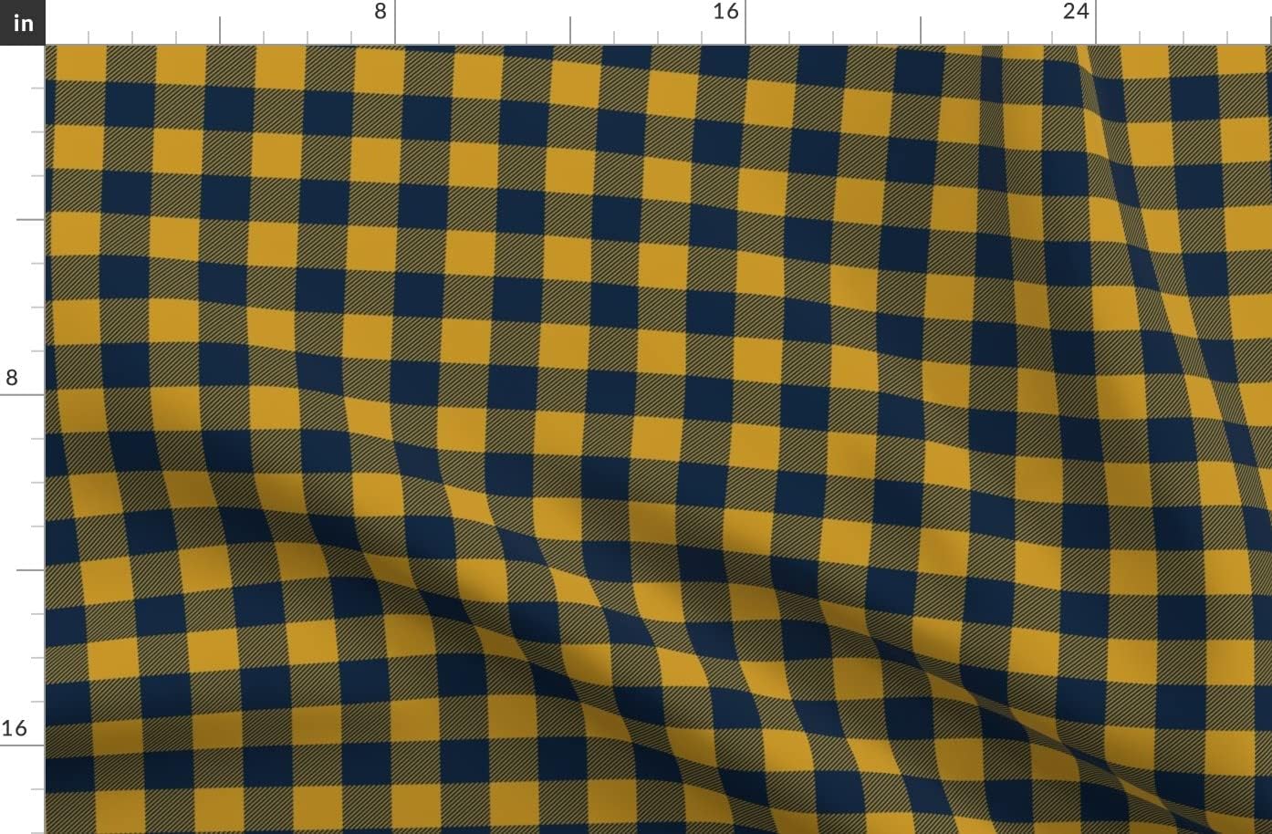 Spoonflower Fabric - Blue Gold Plaid Winter Check Navy Buffalo Fall Printed on Organic Cotton Sateen Fabric by The Yard - Sewing Quilting Apparel Home Decor