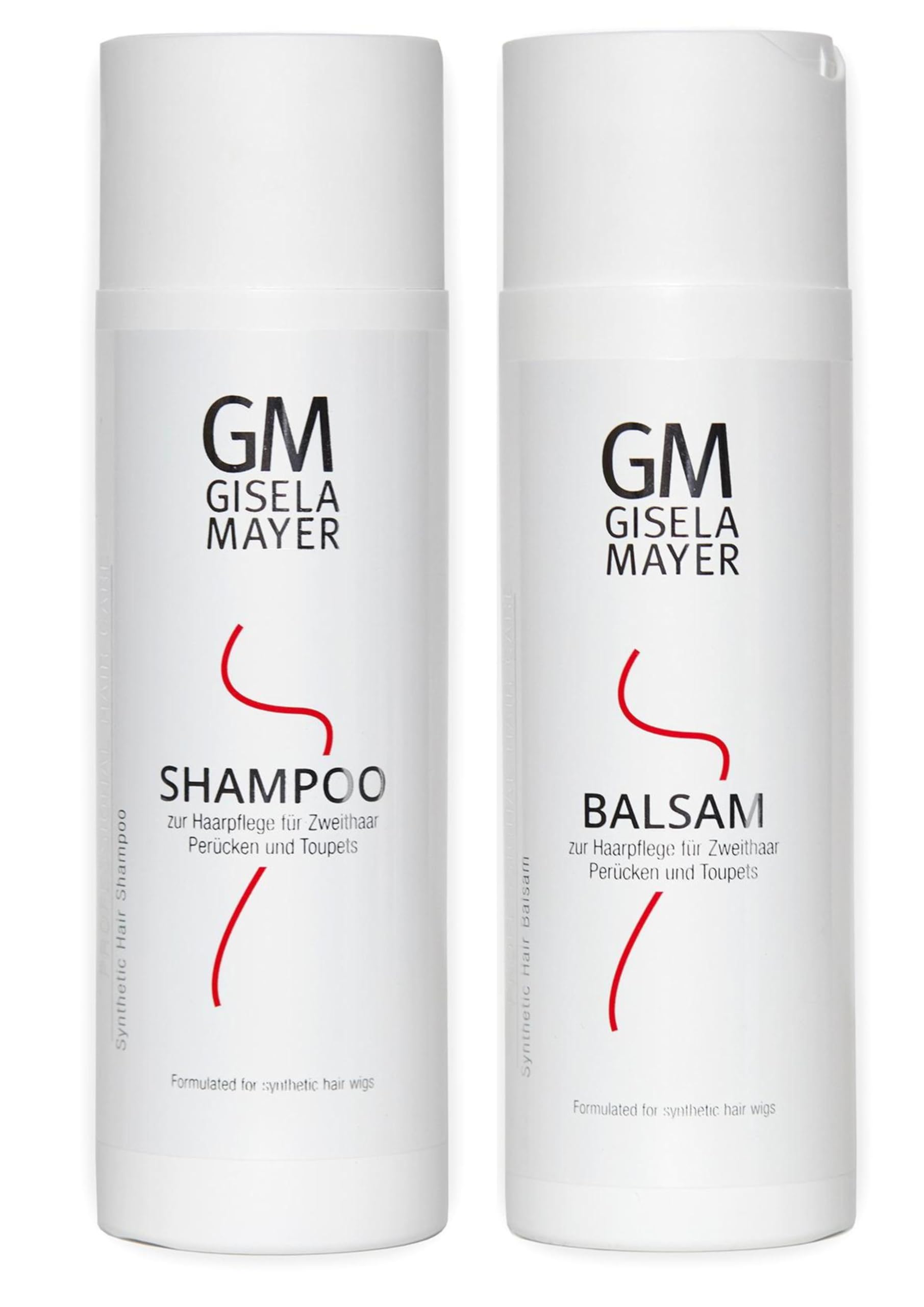 Gisela Mayer Kit d'entretien pour perruques synthétiques | Shampoing 200 ml + baume 200 ml | Soin pour perruques synthétiques, postiches, extensions | Anti-frisottis, brillance & facile à démêler |