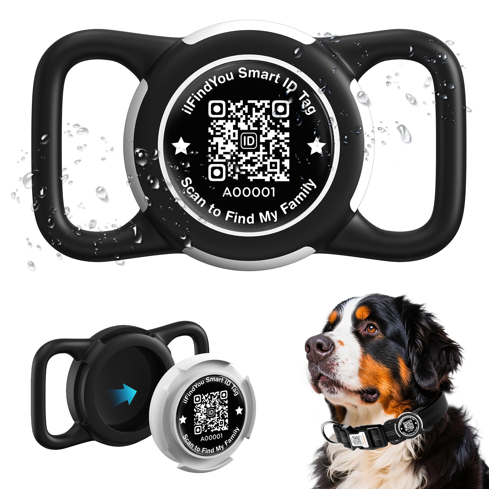 ILFINDYOU Waterproof AirTag Dog Collar Holder for Apple AirTag QR Code