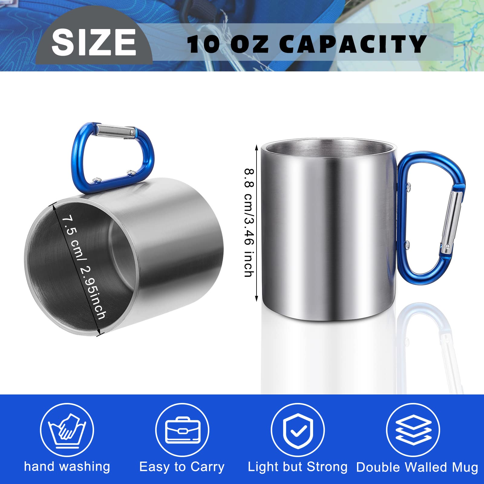 6 Stück isolierte Edelstahl Camping Kaffeebecher Tragbare Wandern und Rucksackreisen Camping Becher mit Griff für Outdoor Sport Reisen Wandern Küche 3 Stile
