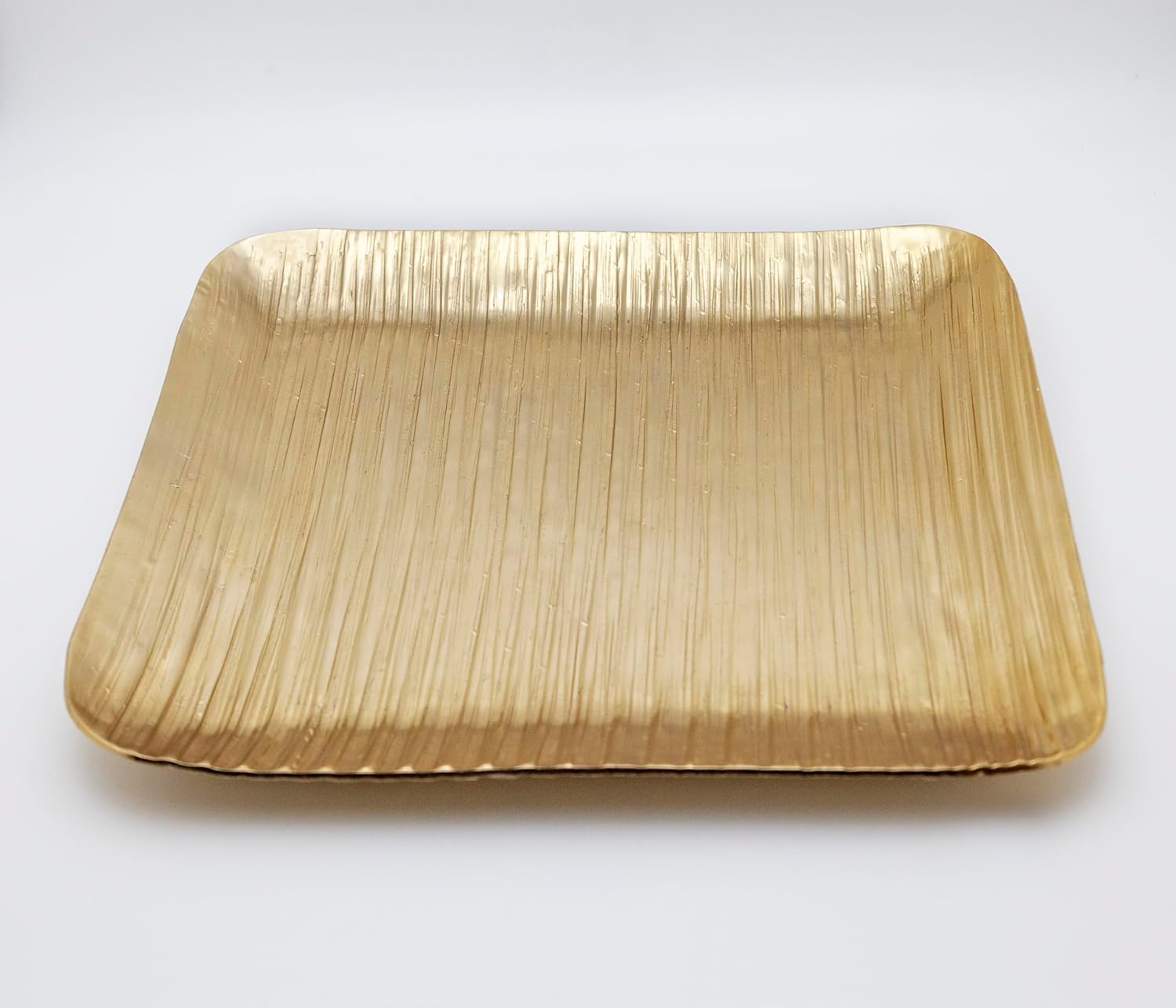 Square Brass Serving Trays with Line Design – Set of 2 Gold Color Large and Medium Festive Holiday Modern Serving Dish Platters and Decorative Trays for Kitchen or Home Decor