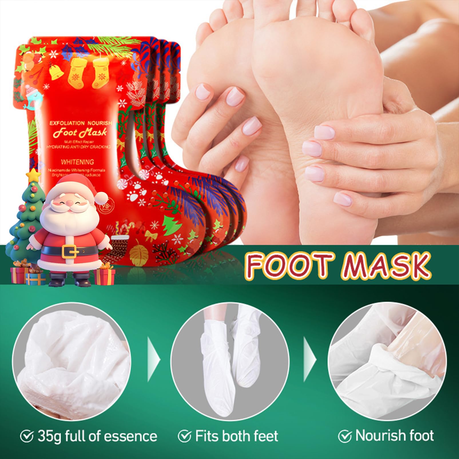 Handmaske & Fußmaske Weihnachten Set, Pflege Peeling Handmasken & Fussmaske Socken, Feuchtigkeitsspendend & Hornhautentfernung, Anti Hornhaut Handpflege Fußpflege für Weihnachts geschenk