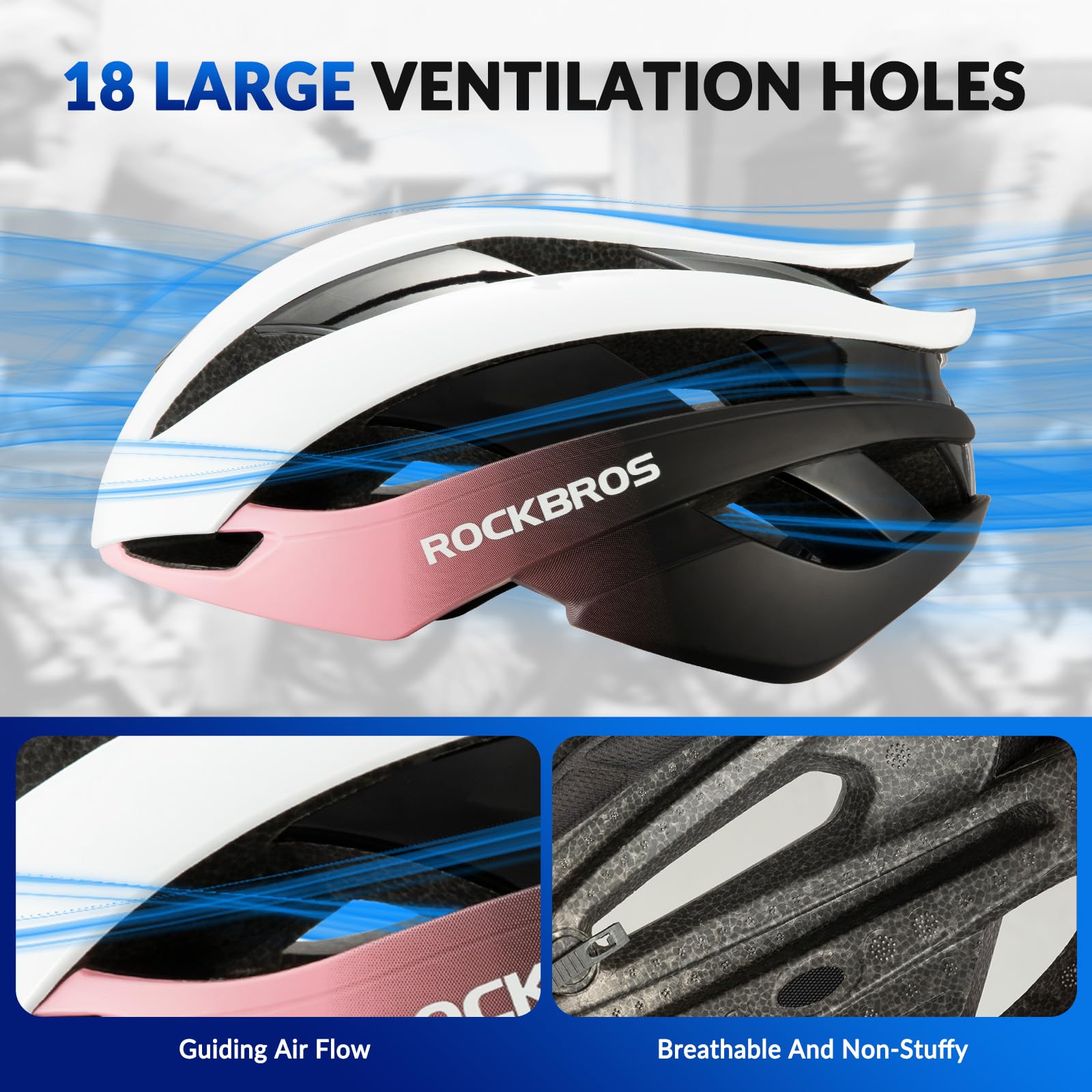 ROCKBROS Fahrradhelm Rennradhelm Leichter Radhelm M/L 55-61 cm Verstellbarer Allround-Helm Belüftung 4 Farben für Erwachsene Damen und Herren