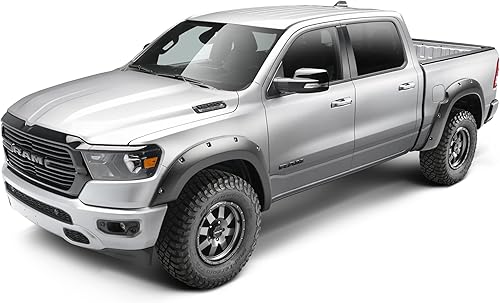 Bushwacker Guardabarros delanteros y traseros estilo bolsillo Forge Juego de 4 piezas negro acabado texturizado 58203-08 Compatible con Dodge Ram