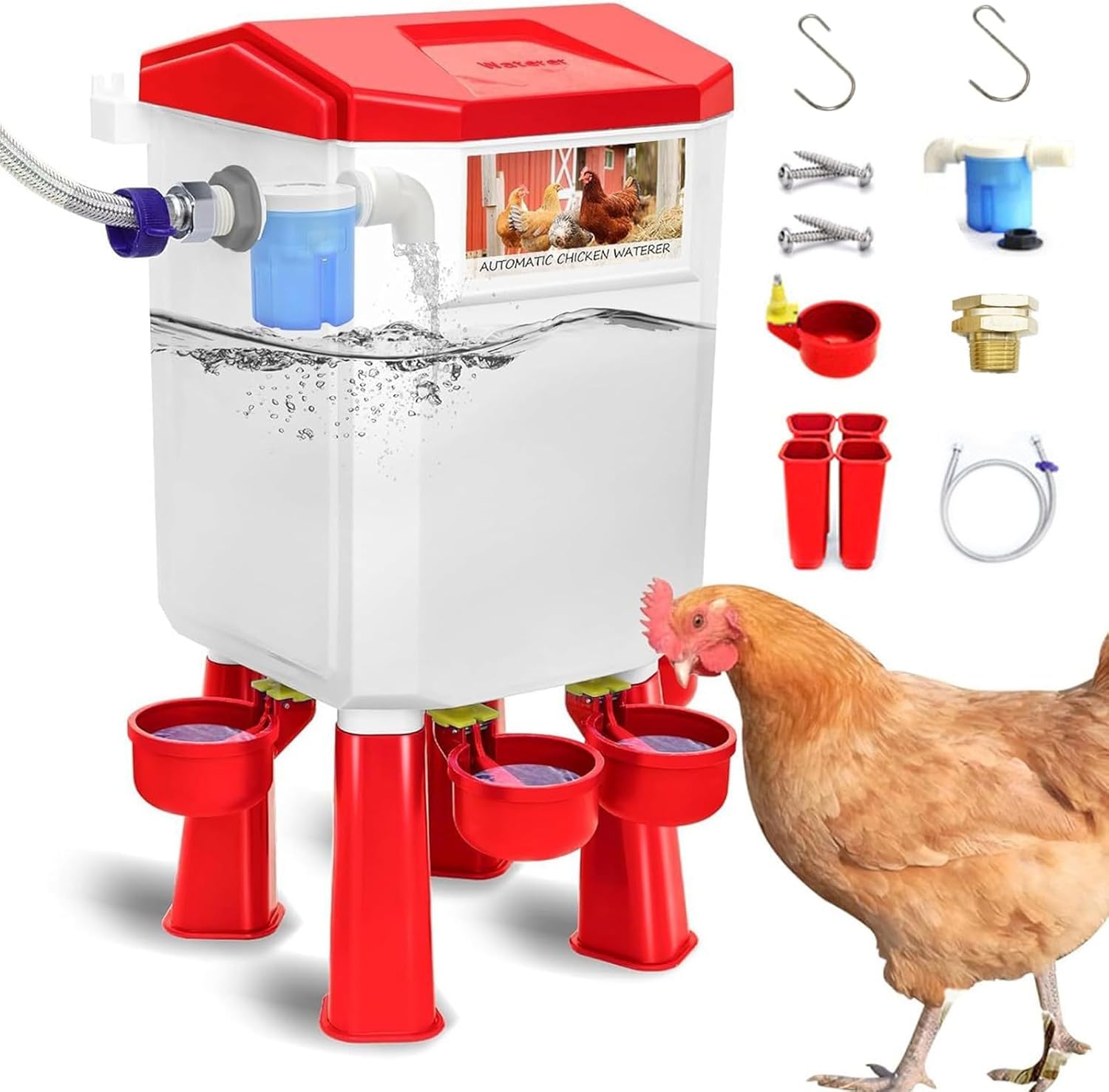 7-Liter-Automatiktränke, freistehende Hühnertränke Geflügeltränke für Enten und Gänse, hängende Schwerkraftfütterung, Hühnerzuchtzubehör, inklusive Zubehör