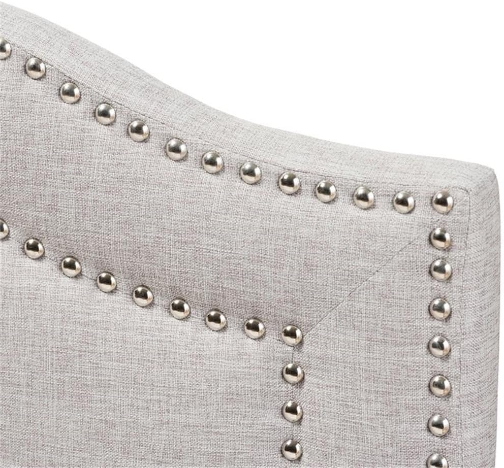 BOWERY HILL Modern Tufted King Panel Headboard, Grayish Beige Polyester Upholstery, Foam Padded with Nailhead Trim, Solid Rubberwood Posts, Adjustable Height, Classic Bedroom Furniture