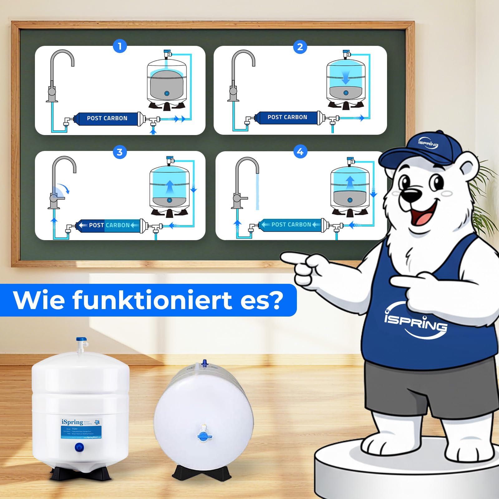 iSpring T32M Umkehrosmose 3.2 G Wassertank, 12 L Wasser Container lebensmittelecht, 1/4"-Tankventil im Lieferumfang enthalten