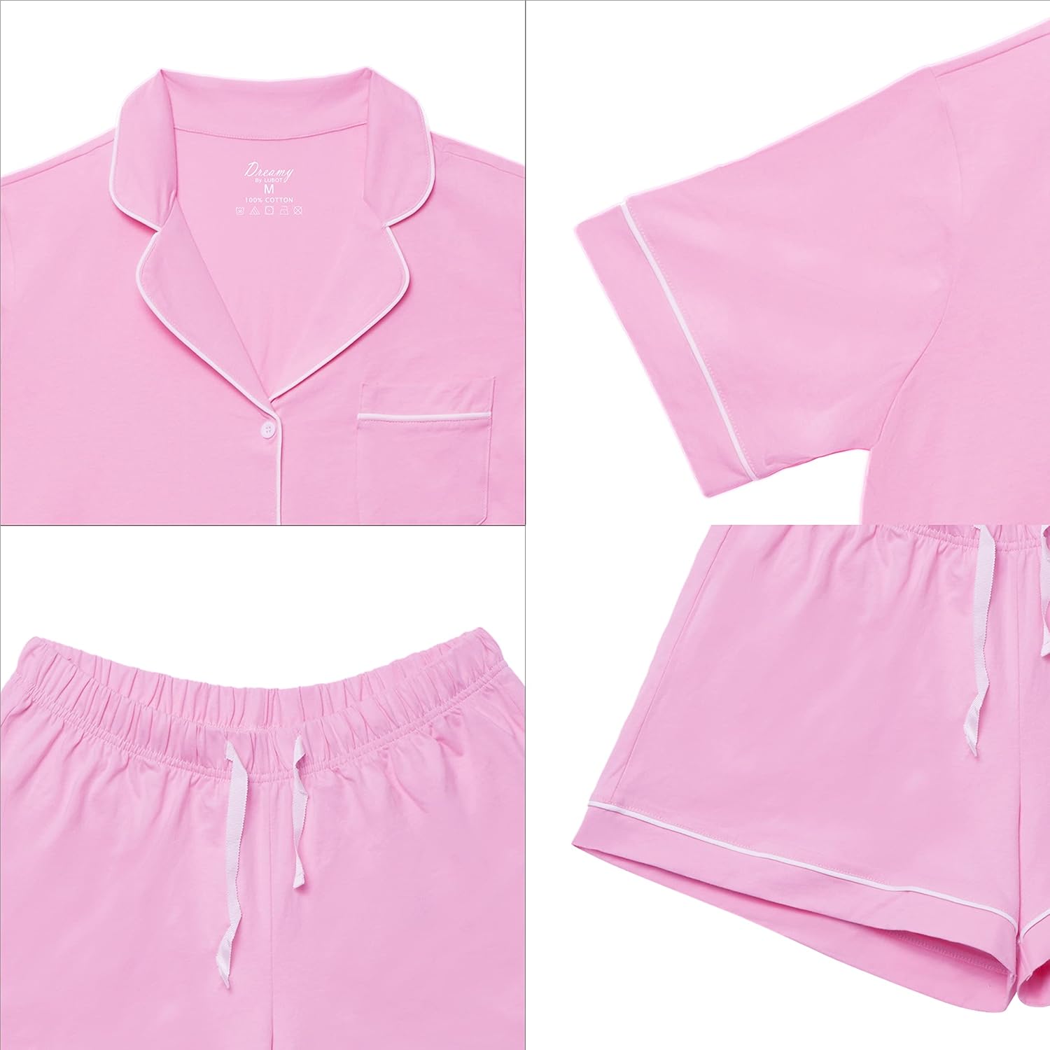 LUBOT 100% Cotton Pajamas for Women 2 Piece PJ Set Button-Down Soft Knit Short Sleeve Summer Sleepwear Loungewear XS-XXL - Image 7