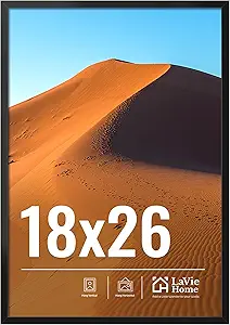 LaVie Home 18x26 Picture Frame for Wall Display, 18x26 Black Picture Frame with HD Plexiglas, 18 x 26 Poster Frame 1 Pack, Display Frame for Vertical or Horizontal, Classic Collection