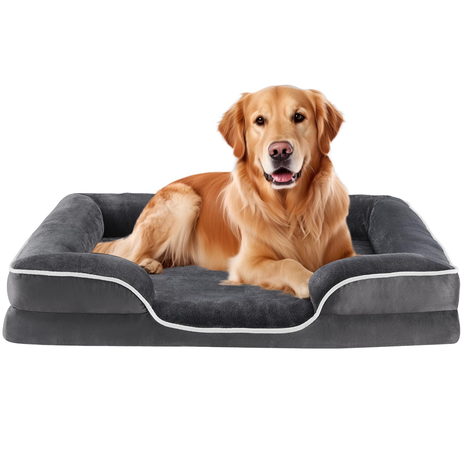 Sweetcrispy Orthopedic Dog Bed, XL Large Memory Foam Puppy Cat Bed with Washable Waterproof Removable Cover & Non-Slip Bottom for Pet Calming Sleeping (42"x32", Gery)