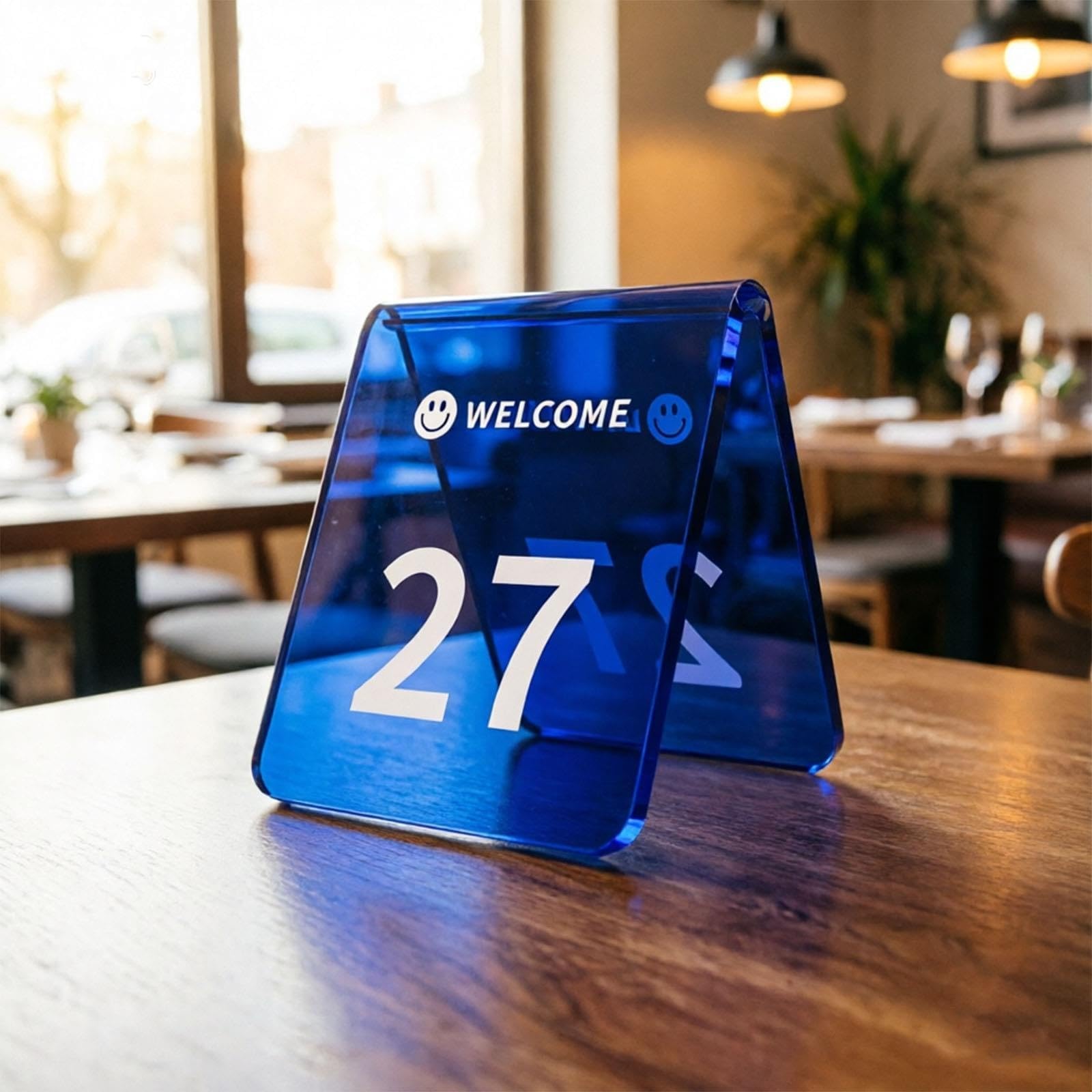 Cartelli Da Tavolo Numerati Blu Trasparenti Per Matrimoni/ristorante, Numeri Da Tavolo Su Entrambi I Lati Supporti Per Cartelli Tende(1-59,L 70 MM W 80 MM)