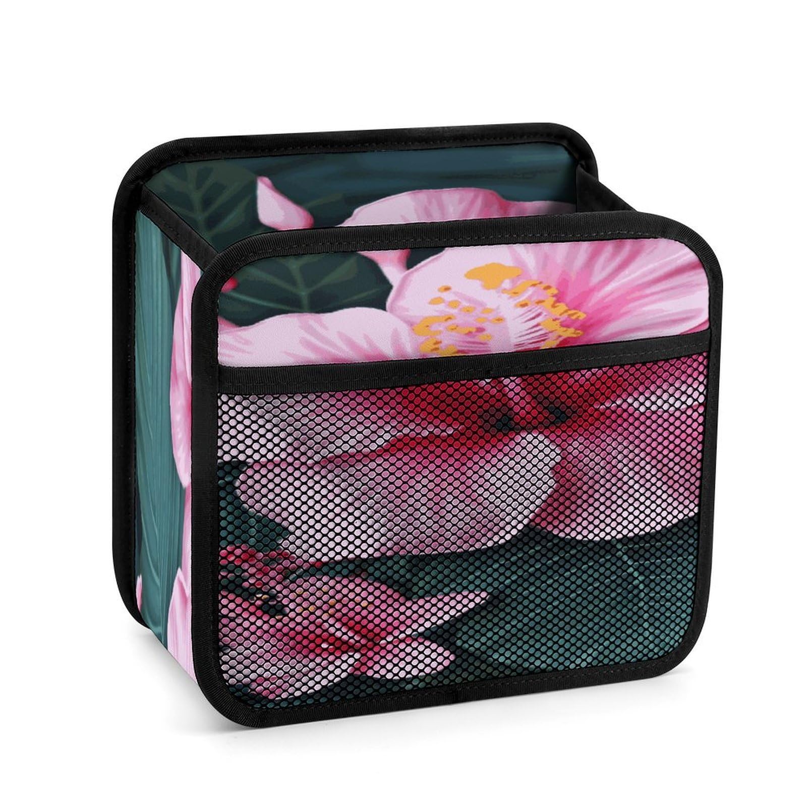 Btcowzrv Style Hawaii Pink Flower Car Seat Back Organizer, Pu Leather Hanging Backseat Car Organizer With Elastic Mesh Pocket, Storage Bag For Most Vehicles