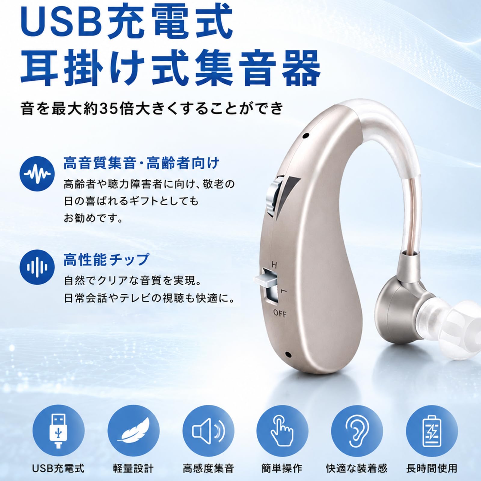 Amazon.co.jp: Micfendy 集音器 高齢者 耳掛け集音器 音声拡聴器 充電