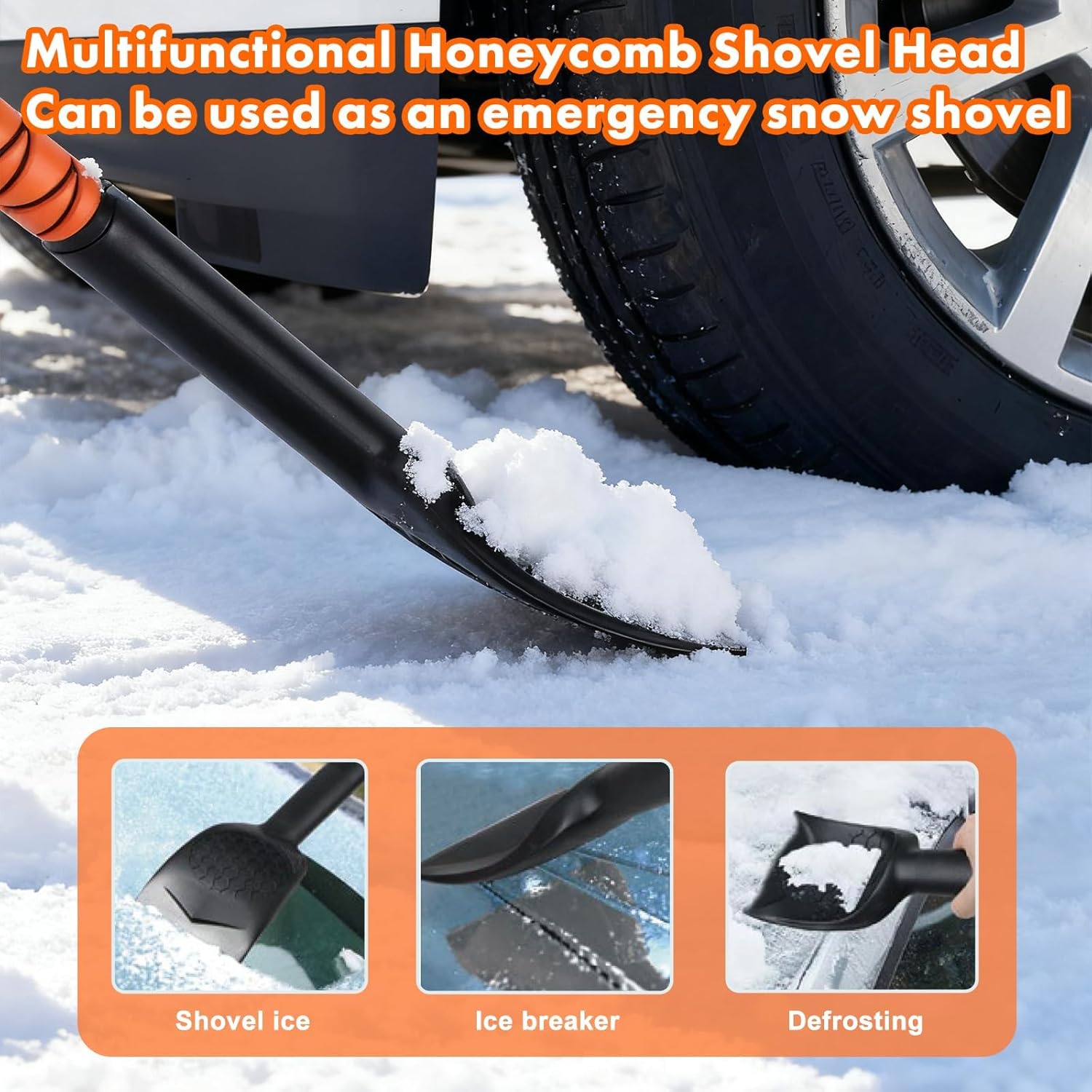 Eazy2hD 3 in 1 Bendable Snow Brush with Ice Scrapers, 64.17" Extendable Window Ice Removal with Squeegee for Windshield, 180° Pivoting Brush Head Cleaner Tool for Car, Truck, SUV
