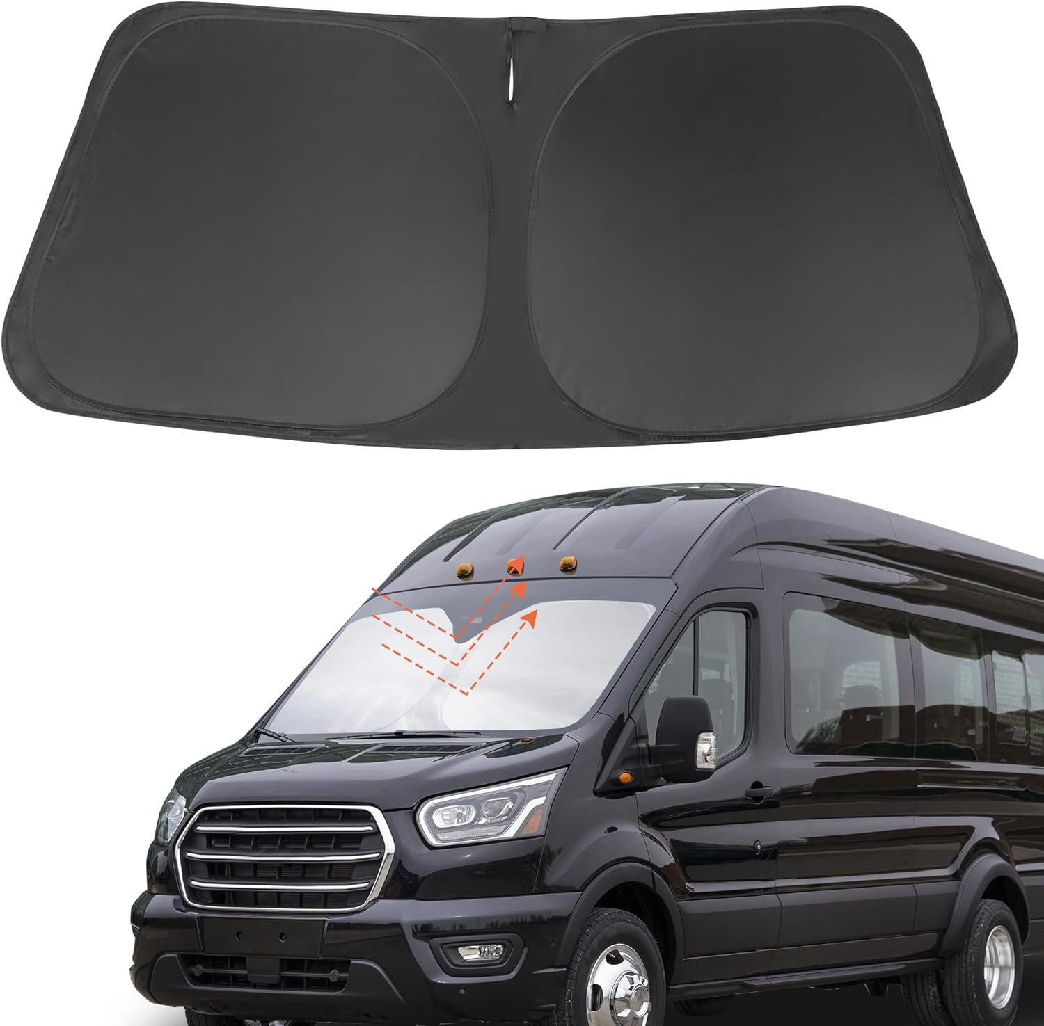 YYCKE Windshield Sun Shade Accessories Compatible with 2022 2023 2024 2025 E-Transit for Ford Foldable Sunshade Sun Visor Blocks UV Ford E-Transit 2022-2025