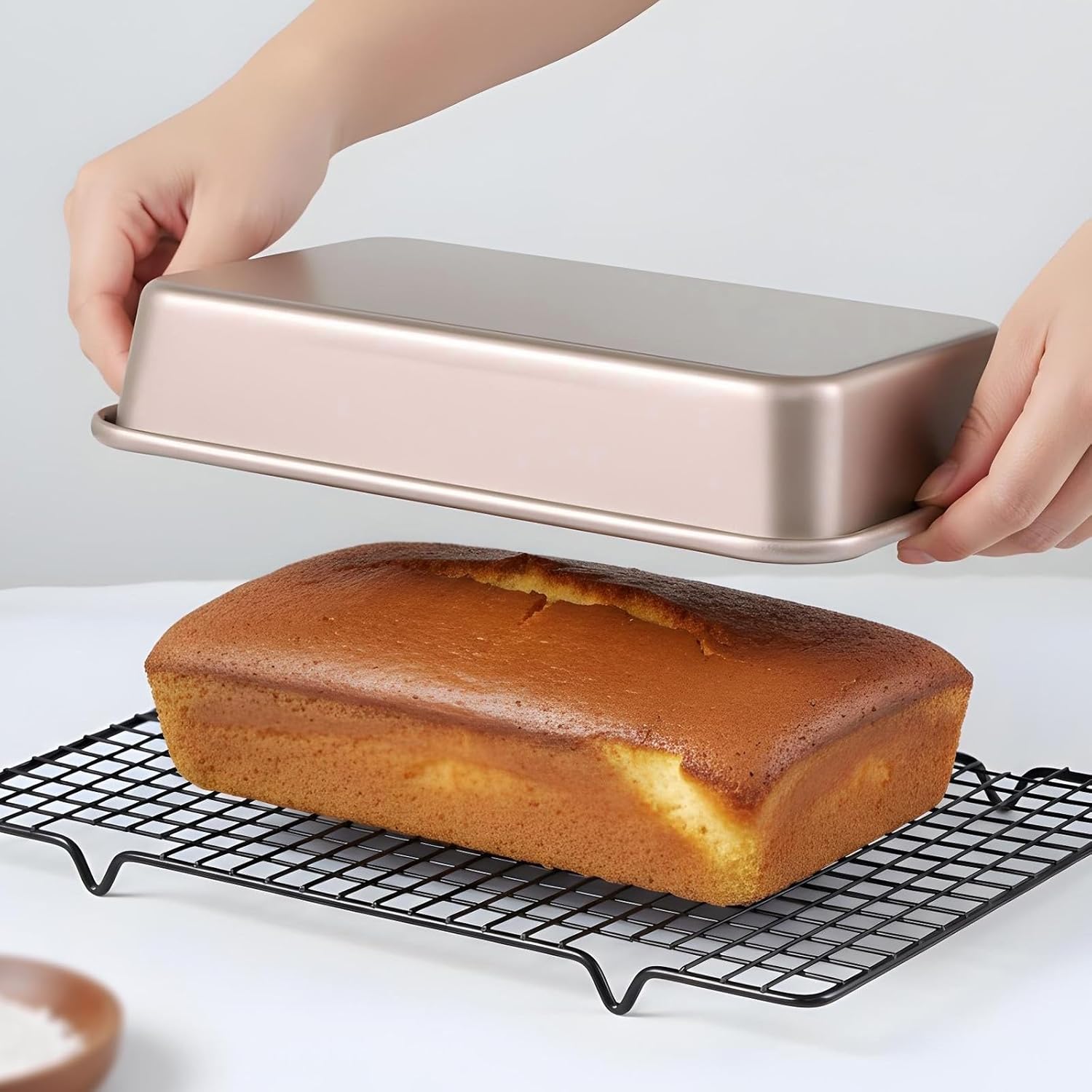 3 Pcs Deep Baking Pans Set, Gold Nonstick Rectangle Cake Pans 13/11/9 Inch, Stackable Oven Trays for Lasagna, Brownie, and Casserole, Heavy Duty Metal Bakeware