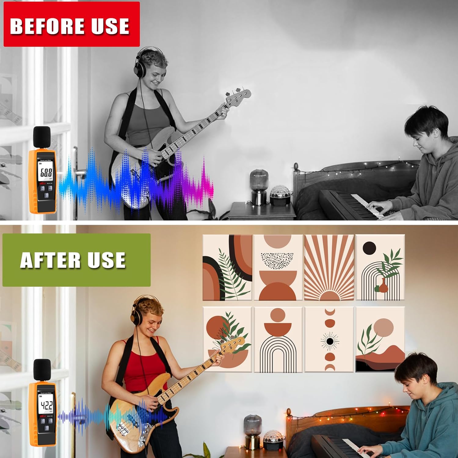 8 Pack Art Acoustic Panels, 48"X32" Soundproof Wall Panels, Decorative Acoustical Wall Panel Self-adhesive Sound Absorbing Panels Sound Dampening Panels for Home Office