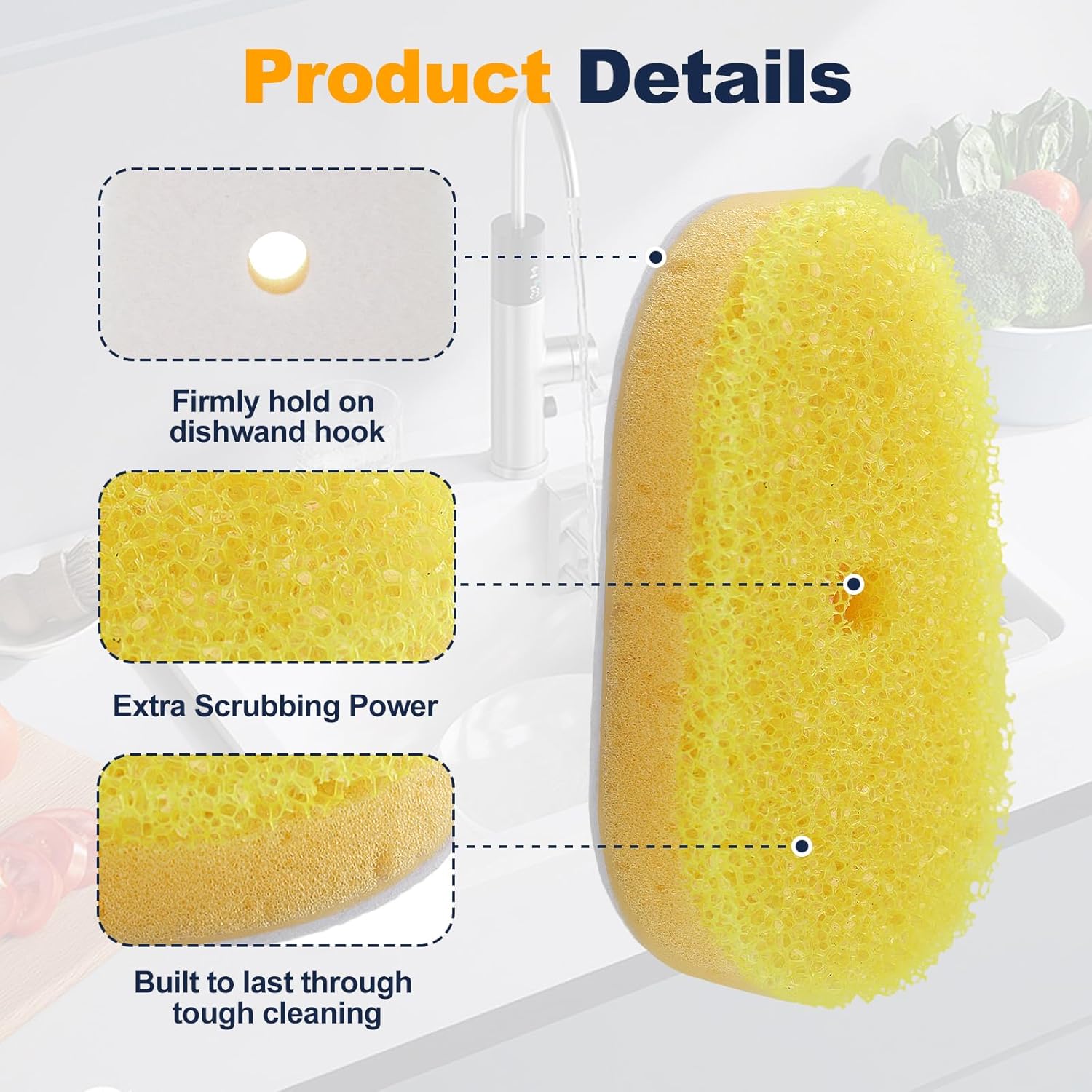 6 Packs Refill Heads Compatible with Dish Daddy,Non-Scratch Wand Refill Sponge Heads Compatible with Scrub Daddy,Upgrade Much Thicker and Durable - Image 5