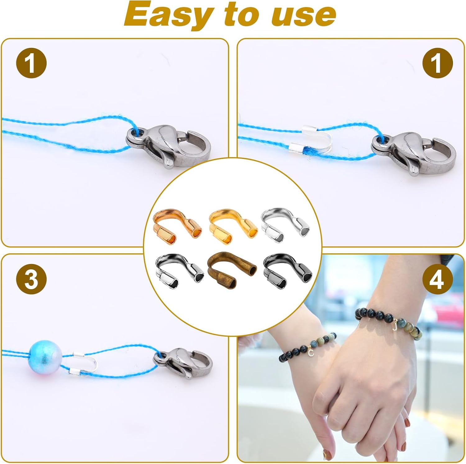 600 Pcs Brass Wire Guardian U-Shape Cable Protector Brass Wire Protector for Earring Bracelet Necklace Pendant DIY Jewelry Making Supplies, 6 Colors - Image 5