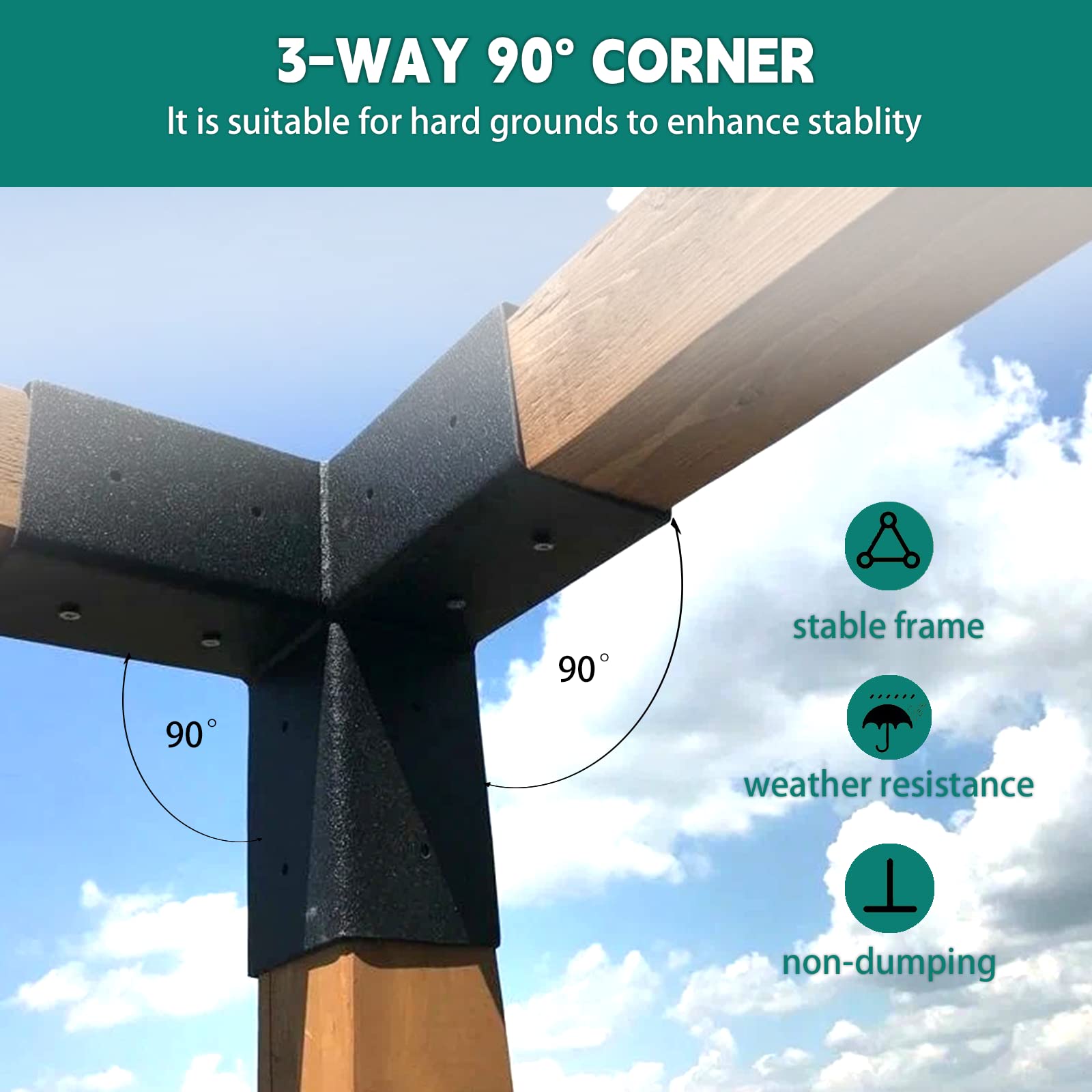 Kit de soporte para pérgola, soporte de poste de acero al carbono recubierto de polvo de 6 x 6, kit de pérgola de carpintería en ángulo recto, kit de herramientas de pérgola de placa gruesa para