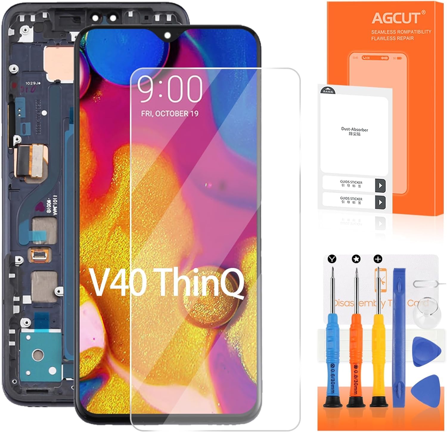 for LG V40 ThinQ Screen Replacement for LG V40 ThinQ LCD Display V405, LM-V405, LM-V409N Touch Screen Digitizer Assembly Repair Parts with Frame