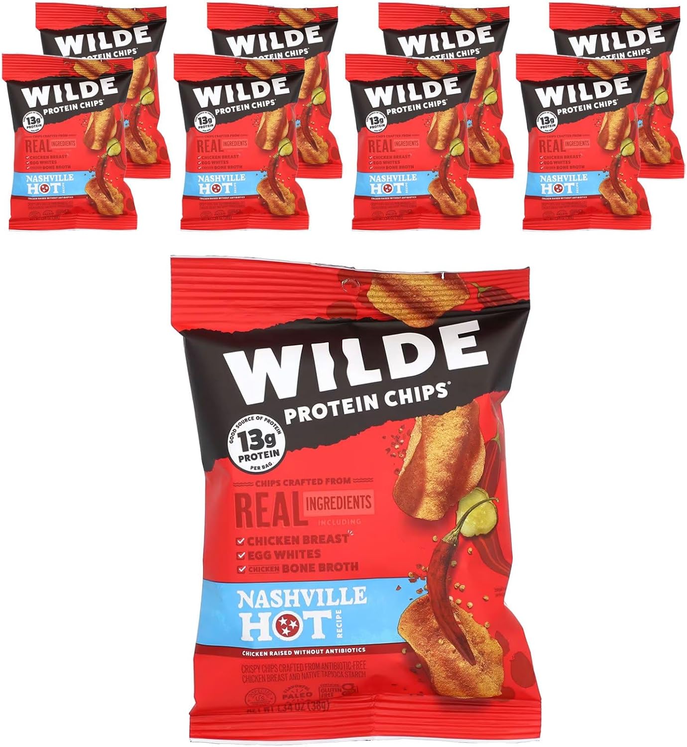 Protein Chips, Nashville Hot, 8 Bags, 1.34 oz (38 g) Each
