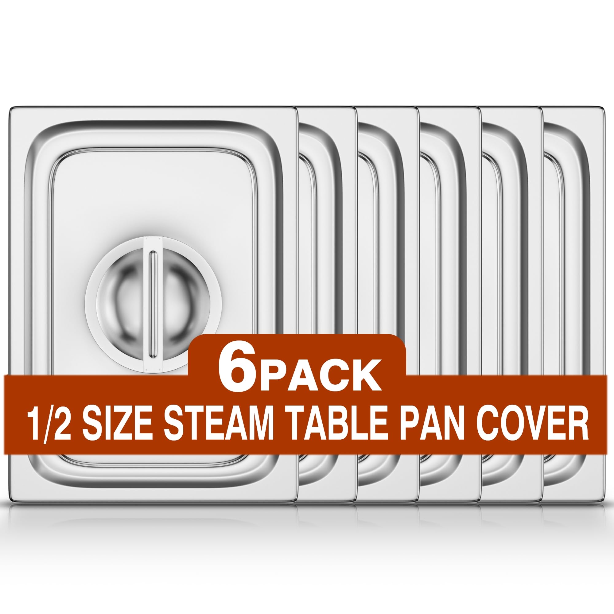 WantJoin Steam Table Hotel Pan Lid Cover with Handle 1/2 Half Size 6 Pack, Stainless Steel Metal Tray Sets Food Storage Container, Restaurant Chafing Chafer Dishes Commercial Buffet Catering Supplies