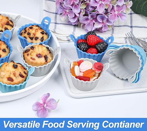 Miniatura 6 de Koluti Paquete de 12 moldes de silicona antiadherentes para hornear magdalenas, moldes reutilizables con doble asa, sin BPA, mini forro redondo para