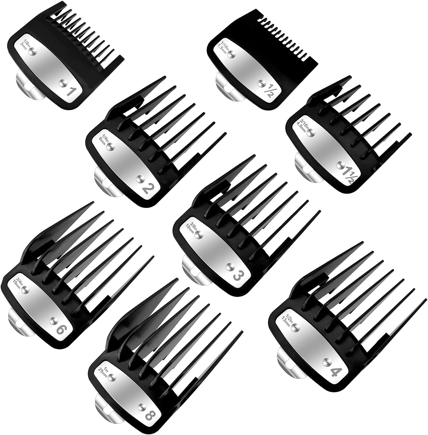 Professional Hair Clipper Guards for Wahl,8 Pcs Hair Cutting Guide Combs Set with Metal Clip Compatible with Wahl Clippers(Black)