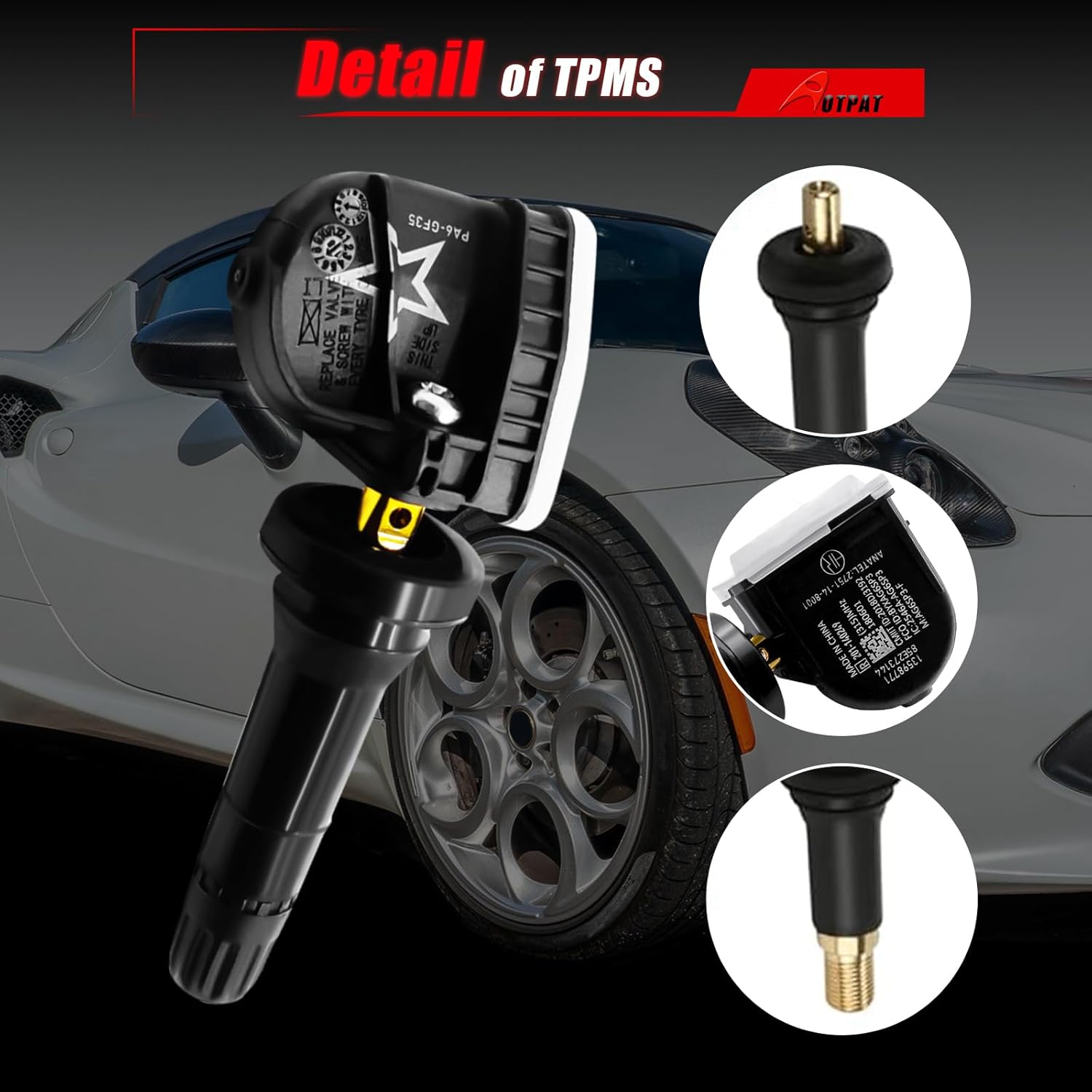 Pre-Programmed TPMS Sensor 315Mhz Fits for:-Chevy Avalanche 2007-2013, Bolt ev 2017-2021, Camaro 2010-2015, Caprice 2011-2013, Captiva Sport 2012-2015, Colorado 2015-2020 OE#13598771(4Pcs)