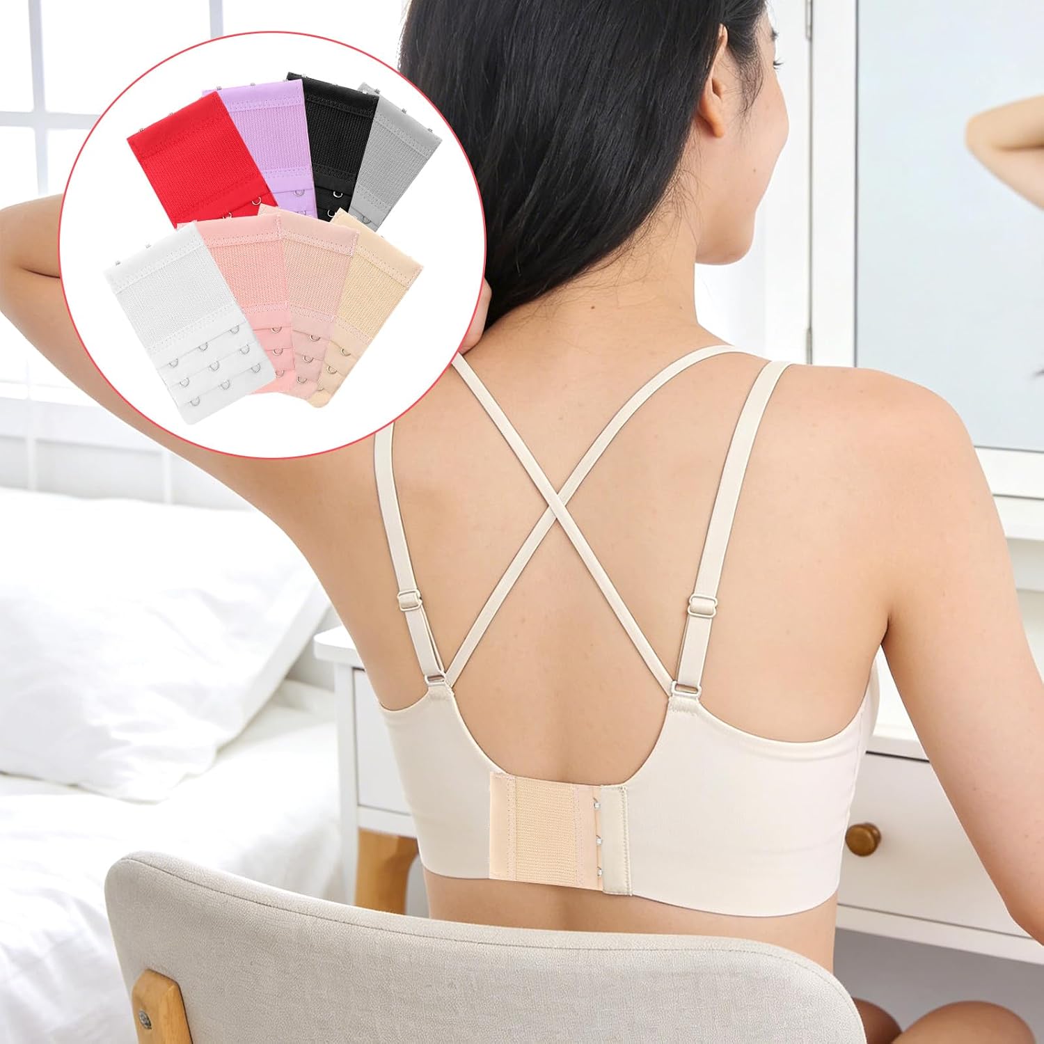 cobee 16 Pcs Bra Extender 3 Hook, Adjustable Bra Extender 3 Hooks Stretchy Bras Extension Strap Comfortable Bras Band Hooks Replacement for Women(8 Colors, 3.8" x 2.2")