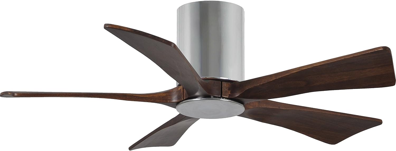 Matthews Fans IR5HLK-CR-WA-42 Irene-5H 5-Blade 42-Inch Flush Mount Ceiling Fan in Contemporary and Transitional Style, Finish Color: Polished Chrome, Blade Color: Walnut, Light Kit Type: Integrated