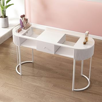 Nail Tech Desk Artist Hand Manicure Table, Professional Modern Nail Beauty Workstation Wooden Salon Spa Nail Desk with Drawers and 3 Layers Storage Cabinet,home Beauty Salon Equipment