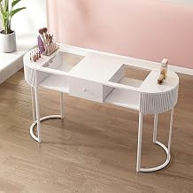 Nail Tech Desk Artist Hand Manicure Table, Professional Modern Nail Beauty Workstation Wooden Salon Spa Nail Desk with Drawers and 3 Layers Storage Cabinet,home Beauty Salon Equipment