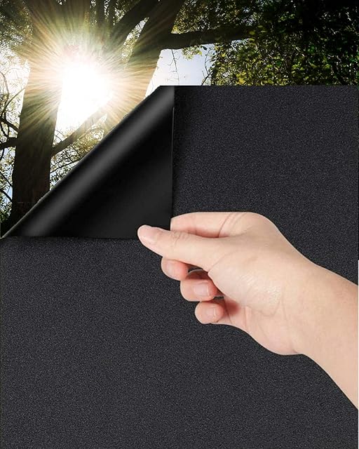 LOLIFEVE Blackout Window Film Privacy Self Adhensive Frosted Glass Film 90% Light Blocking Dark Tinting Sticker for Baby Nursery, Day Sleeping, etc.(Black-30*120cm)