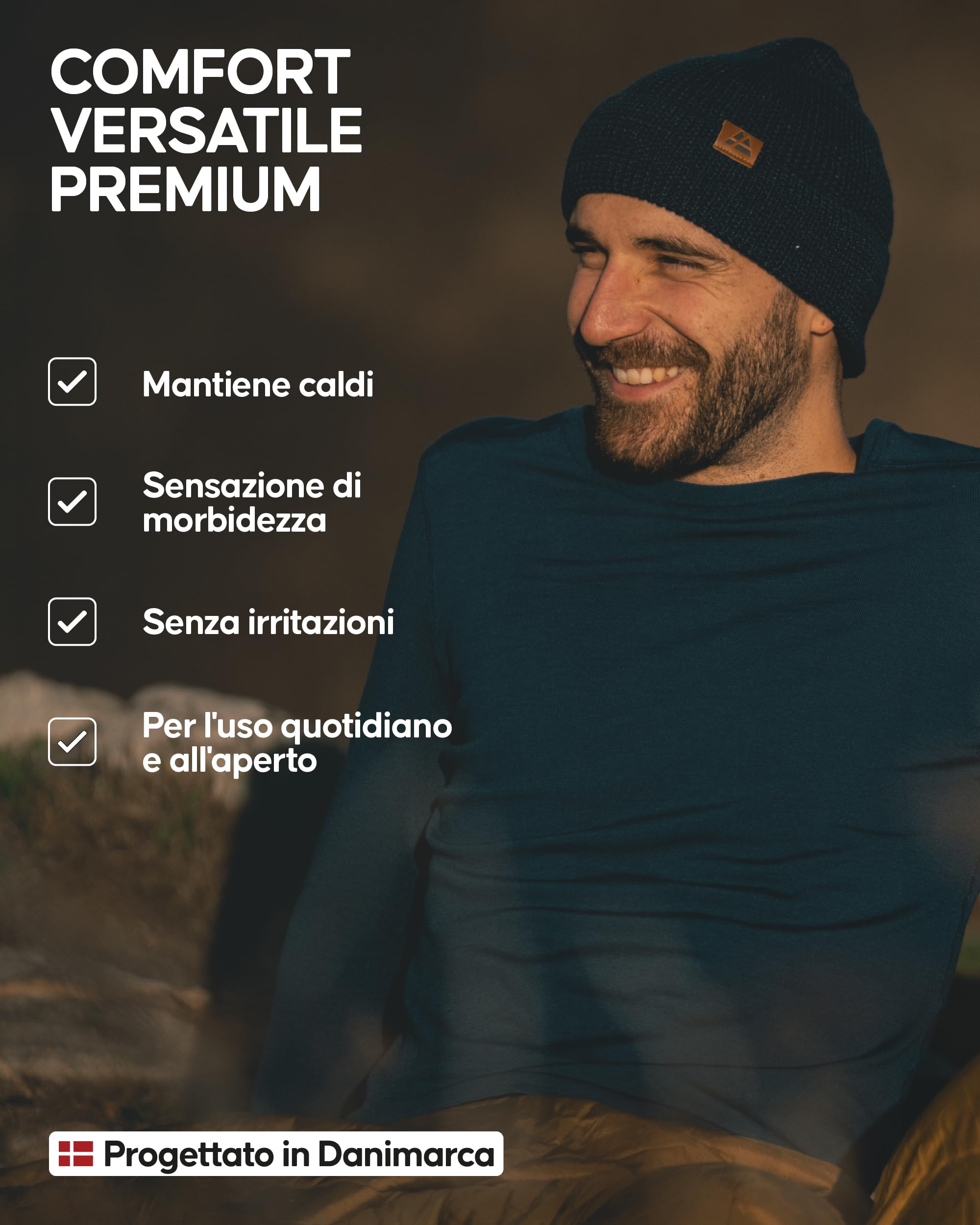 DANISH ENDURANCE Berretto Beanie in Lana Merino con Fodera in Pile, Berretto a Maglia, Berretto Invernale Uomo e Donna