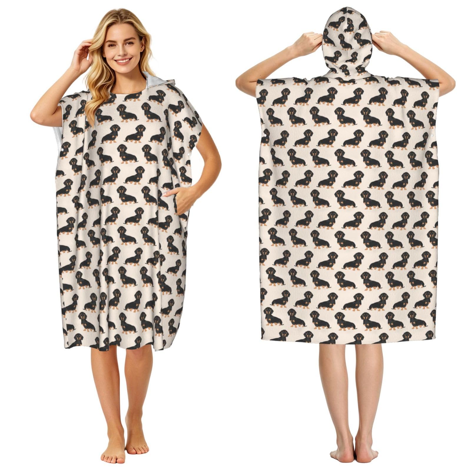 Poadnly Sausage Dog, Adult Hooded Beach Towel 90 x 110 cm,Changing Bath Robe, Surf Poncho Towel For Women Men