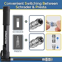 Vista 6 de Bomba de bicicleta, mini bomba de bicicleta de 100 PSI con válvula dual Schrader Presta, inflador de neumáticos de bicicleta portátil con manguera