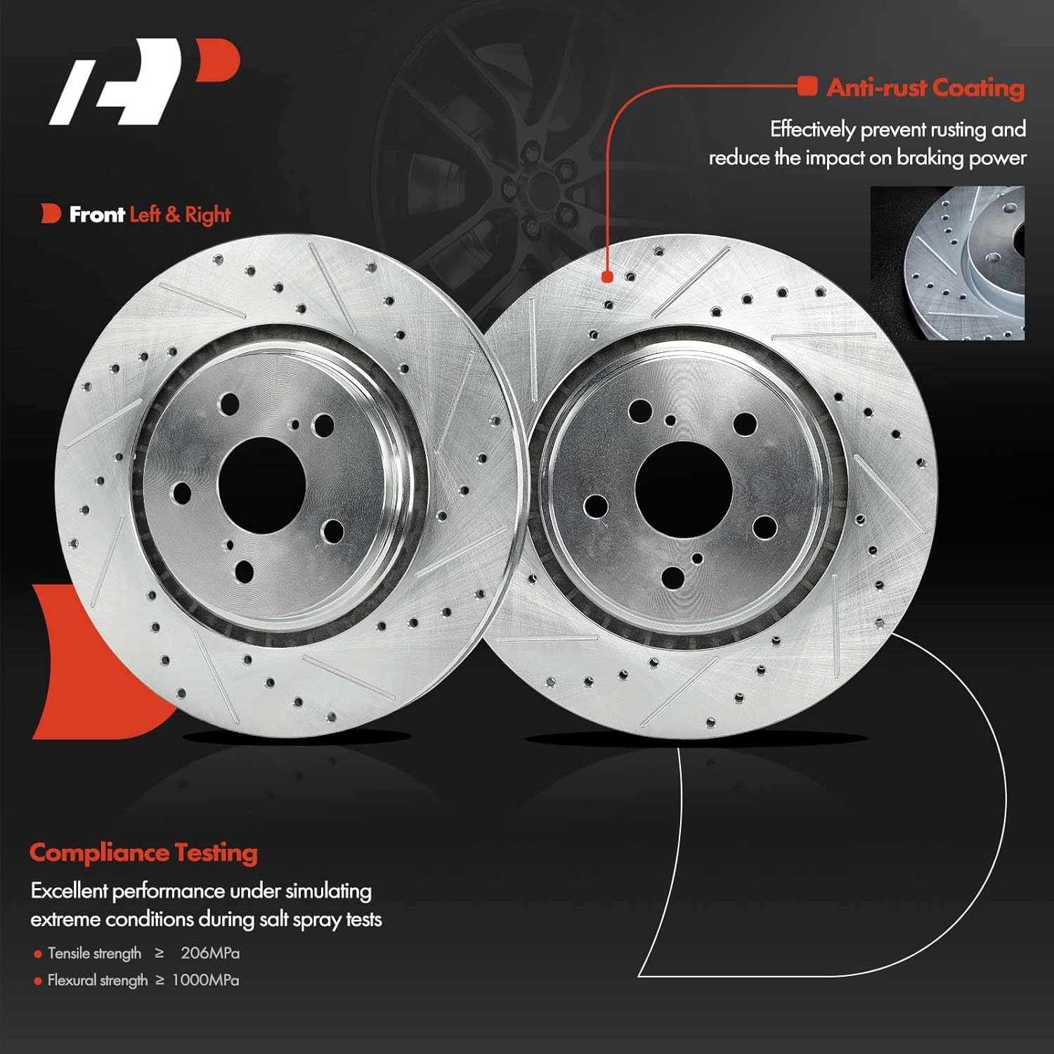 A-Premium 12.91 inch (328mm) Front Drilled and Slotted Disc Brake Rotors Compatible with Select Toyota and Lexus Models - Camry 2018-2023, Avalon 2021-2022, NX250, NX350h, RX350L, RX450hL, 2-PC Set