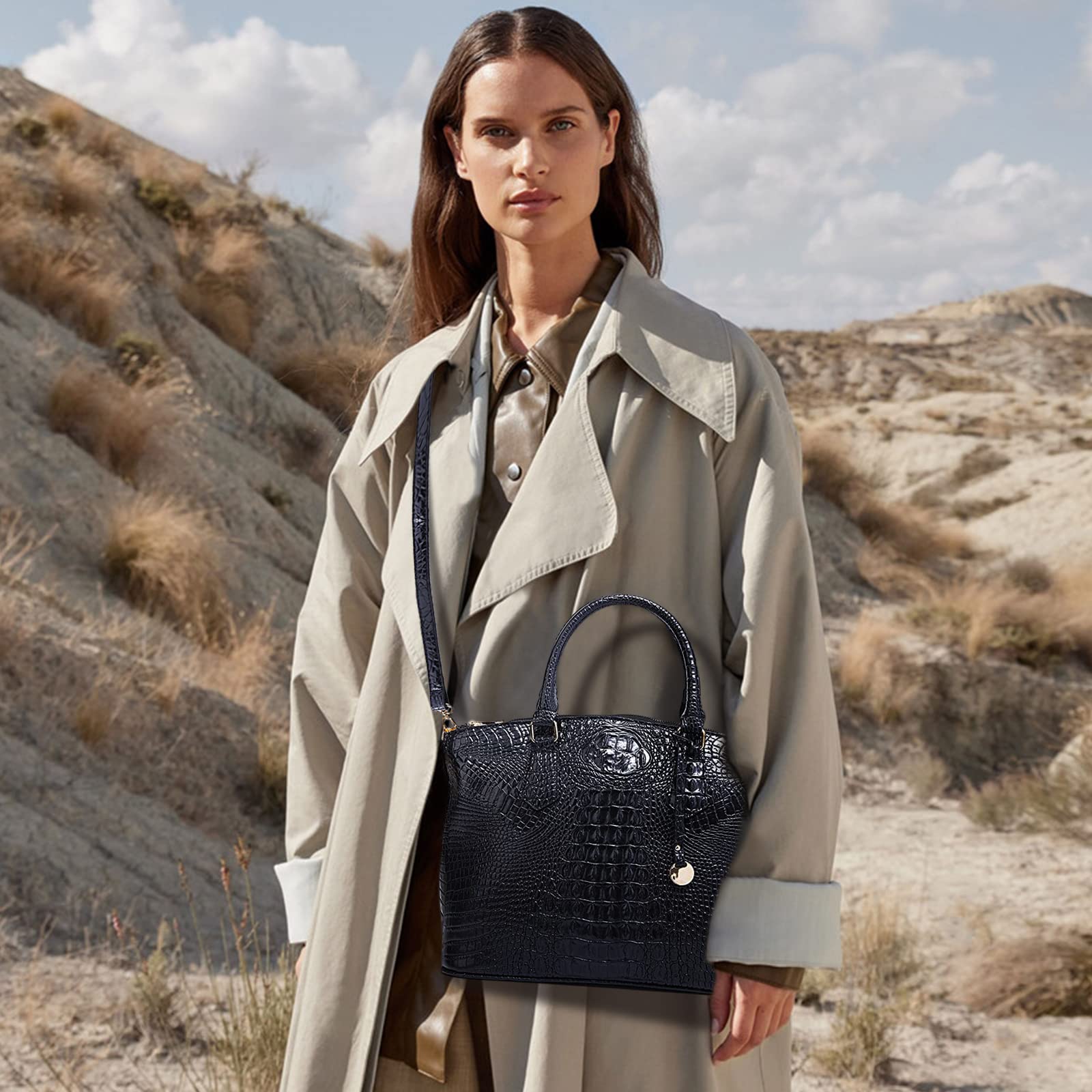 NICOLE & DORIS Bolso de Mujer Bolso de Cocodrilo Bolsos de Mano Elegante Bolso Bandolera PU Cuero Bolso de Hombro Bolsos Totes para Viajes Compras Trabajo Negro