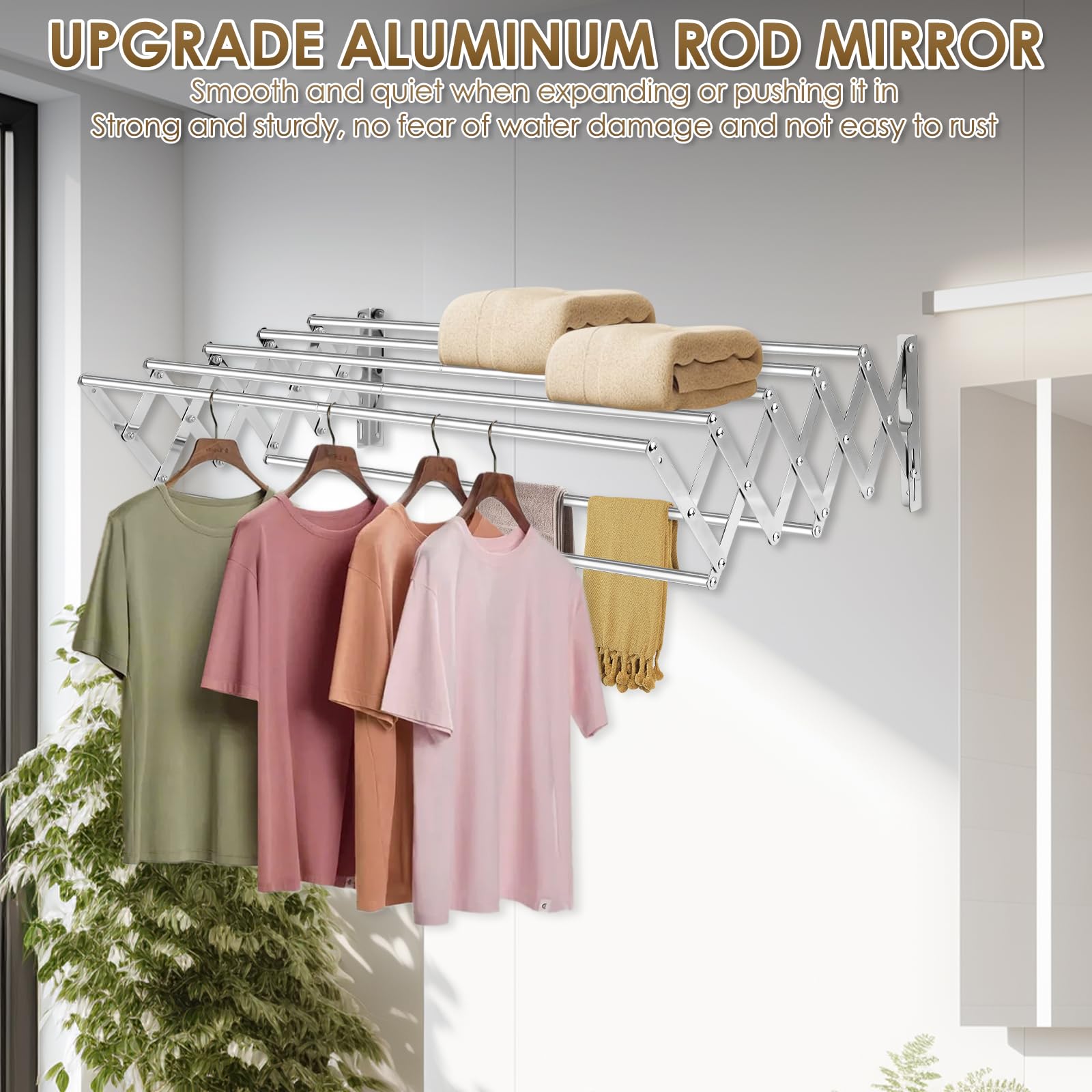 XL-31.5 pulgadas - Estante de secado de ropa para montaje en la pared, 130 libras, gran capacidad, a prueba de óxido, retráctil, estante de secado plegable, fácil de instalar con 7 varillas de secado 6