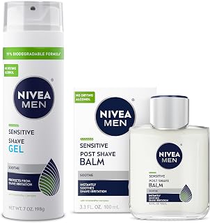 NIVEA Men Sensitive Shaving Kit: Shave Gel 7oz + Post Shave Balm 3.3oz, Chamomile & Vitamin E for Irritation-Free Shave on Sensitive Skin