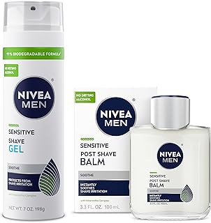 NIVEA MEN Sensitive Shaving Set for Men, Sensitive Shave Gel (7 Oz) + Soothing Post Shave Balm Aftershave (3.3 Fl Oz), Enriched with Chamomile Extract and Vitamin E, For Sensitive Skin